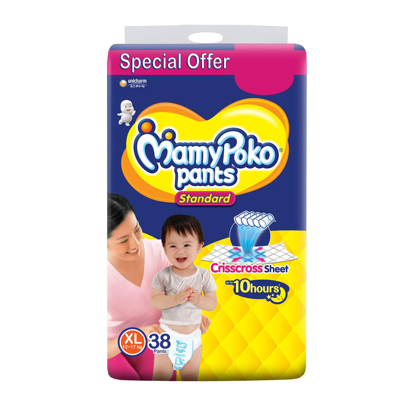 MamyPoko Pants Standard Baby Diapers, X-Large (XL), 38 Count, 12-17kg