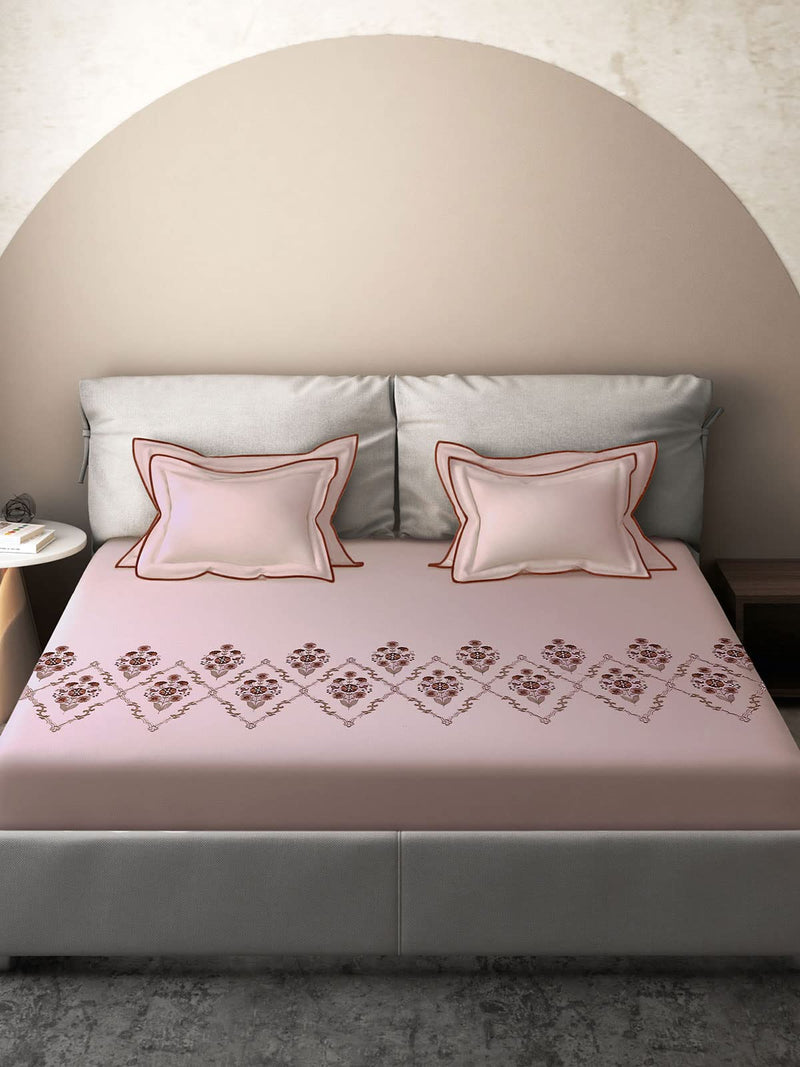 DDECOR Live beautiful D'decor 180 TC Large Embroidered Bedsheet Set - ER20-MUSK Pink