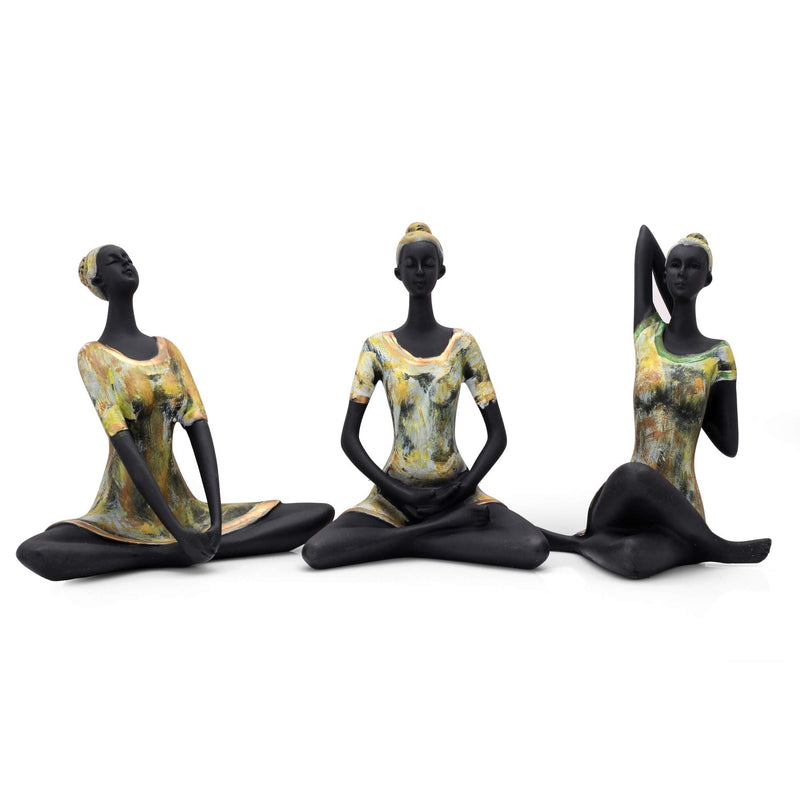 zart Resin Yoga Lady Showpiece For Home Decor & Office Decor (Set of 3), Multi Colour