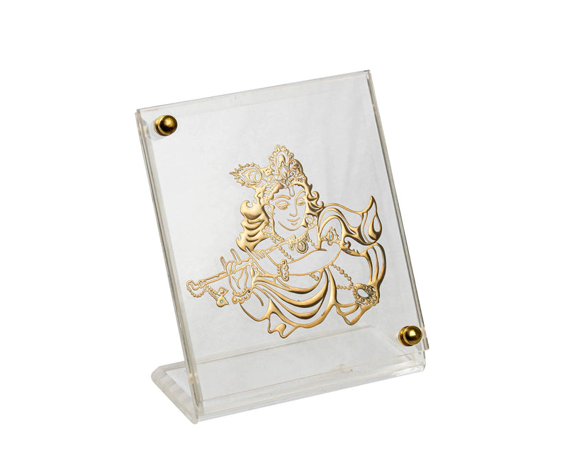 shree kreations Gold Plated Krishna Ji Photo Frame on Acrylic Stand for Car Dashboard, Home, Office Table