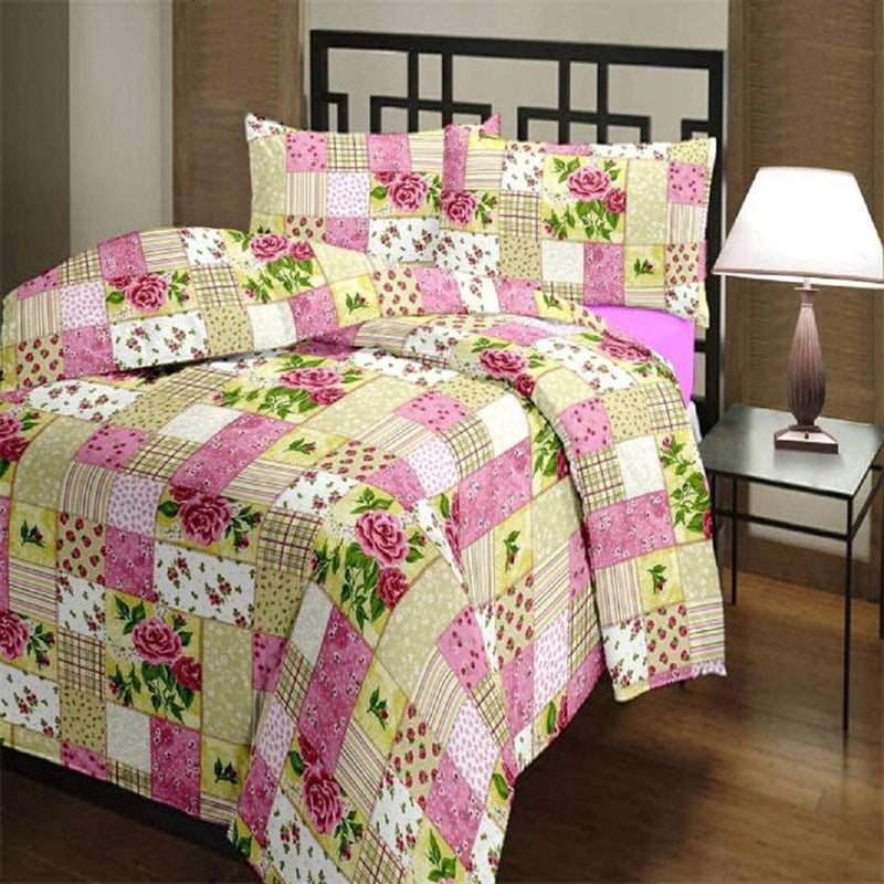 Magistic Beautiful Super Soft Flowers and Star Print Microfiber Reversible Single Bed AC Dohar/Blanket Combo Set of 2 Pc (White Gray Check and Pink Check Prints)