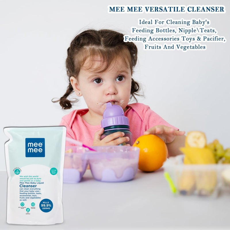 Mee Mee Anti-Bacterial Baby Liquid Cleanser 1.2 L | Kills 99.9% Germs | Feeding Bottle Cleaner Liquid vessel | nipple cleaning | milk bottle | clothes | Accessories and Toys (Refill Pack)