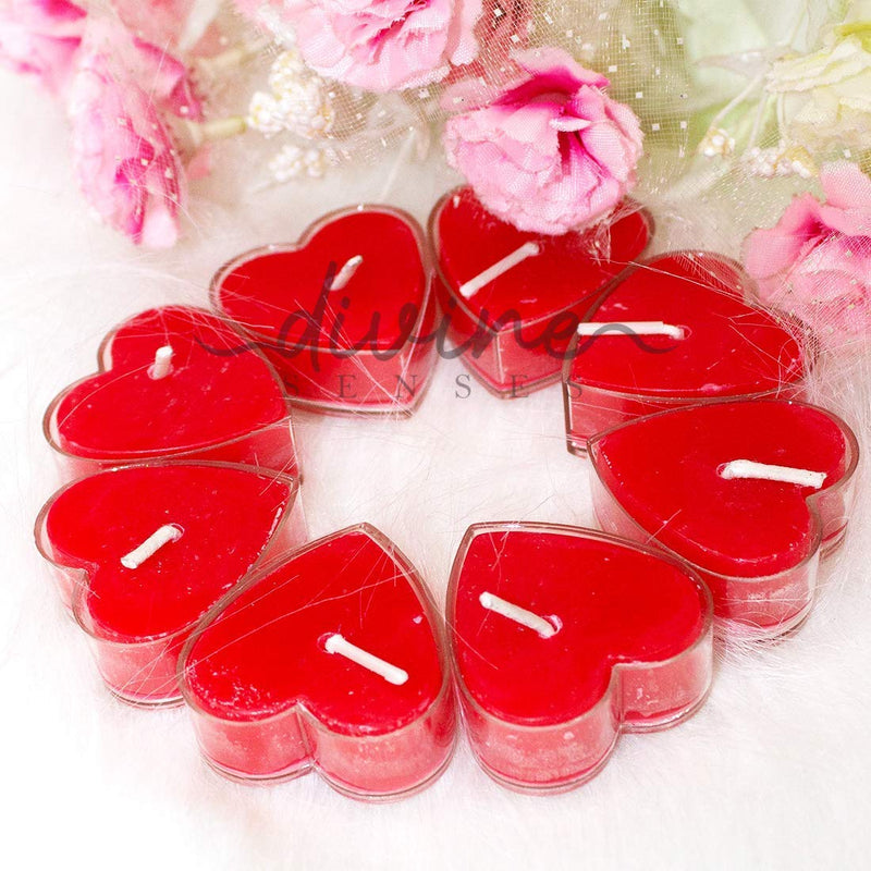 Divine Senses Gift for Someone You Love. Heart Candles (Pack of 16) & Rose Jar Candle | Rose Scented Romantic Candles for/Anniversary/Birthday (Red)