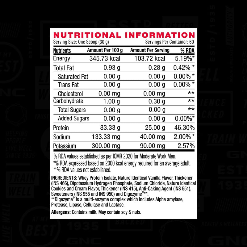 GNC AMP Pure Isolate | 4 lbs | Boosts Performance | Increases Strength & Muscles | DigeZyme® For Easy Digestion | Informed Choice Certified | 25g Protein | 5g BCAA | Vanilla Custard