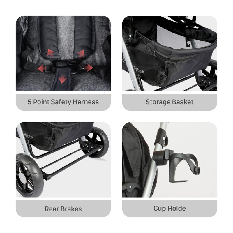 R for Rabbit Baby Travel System Chocolate Ride Baby Stroller & Pram+Infant Car Seat for Kids, Travel Friendly Compact Fold for 0-3 Years Babies, Quick Fold & Sturdy | 6 Months Warranty | (Black Grey)