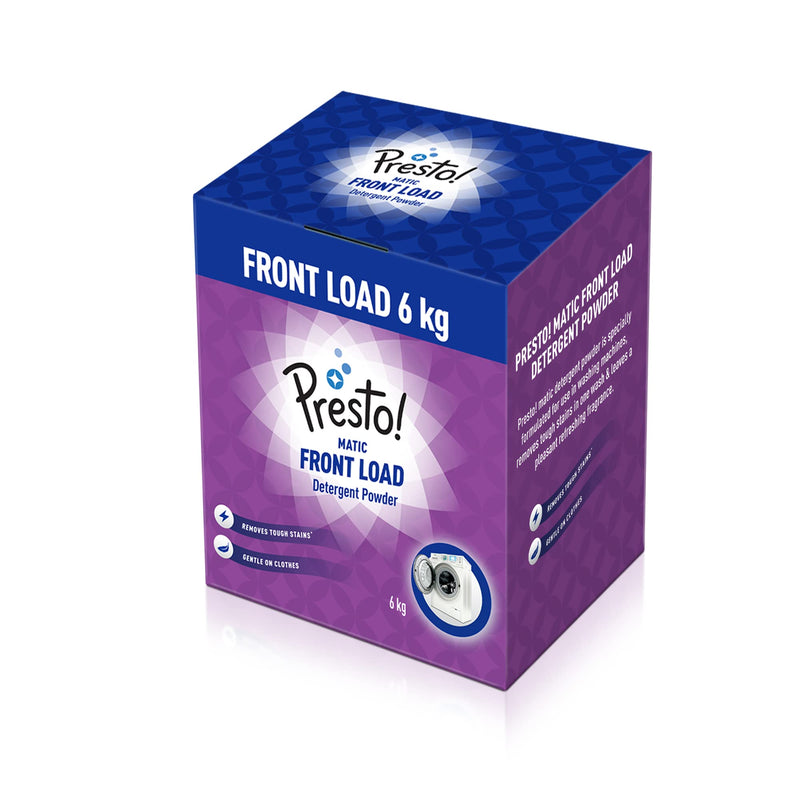 Amazon Brand - Presto! Matic Front Load Detergent Powder - 6 kg ||1kg X 6 packs | Tough on Stains | Safe and Gentle on Fabrics | Refreshing Floral Fragrance |Bleach-free and Phosphate-free