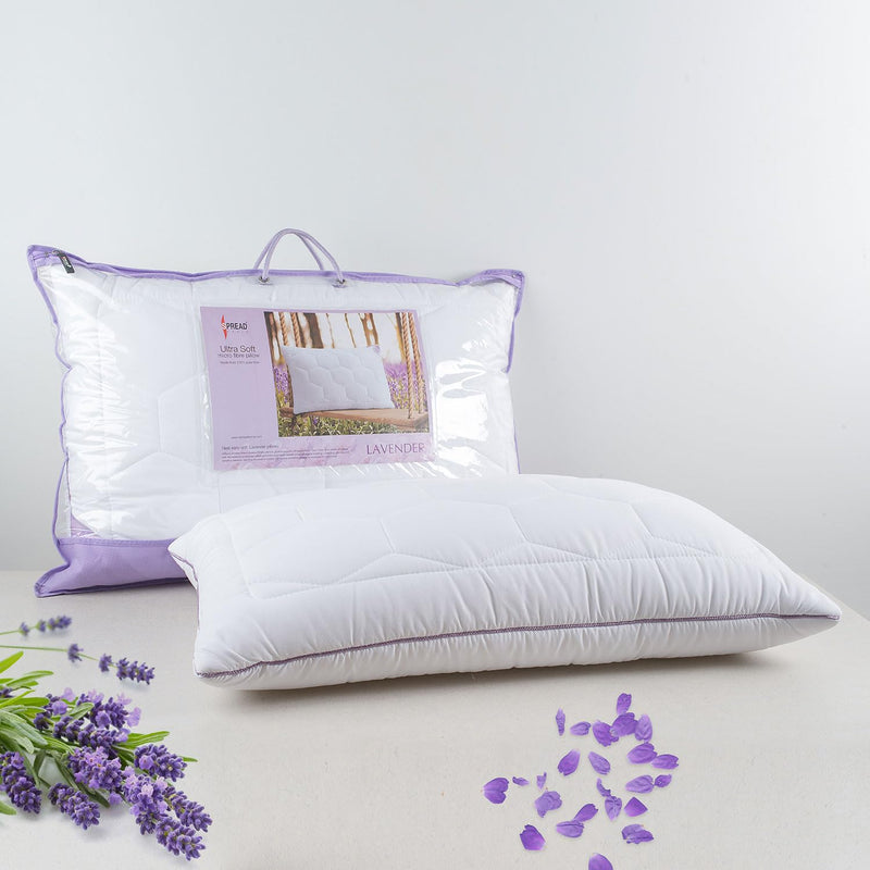 SPREAD SPAIN® Lavender Suede Fabric Pillow with Micro Fiber Filling Pillow, Perfect for Side Sleepers, Back and Stomach Sleepers (45 x 68 cm, White, Pack of 1)