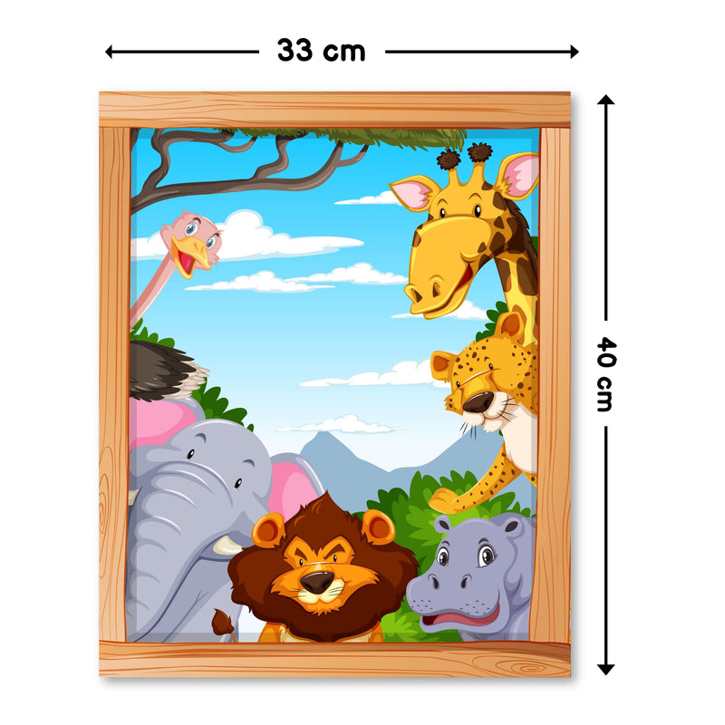 Thinking how jungle window forest animals Wall Sticker for Kids Room Wall Decoration (12.9x15.7 inch)