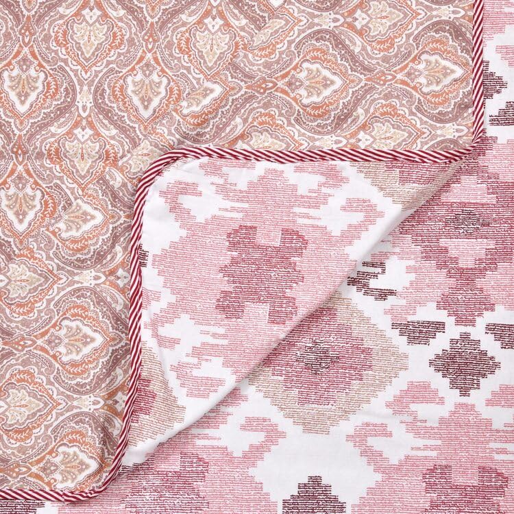 OM SHIV Cotton Reversible Dohar/AC Blanket for Double Bed |All Weather Light Weight | (Pink,Flower, Double)