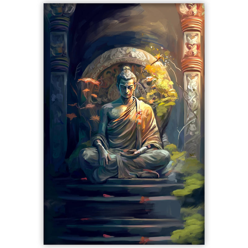 Indianara Rolled Sparkled Lord Buddha Art Print for Room Décor Digital Reprint 36 inch x 24 inch Painting (10707PST)