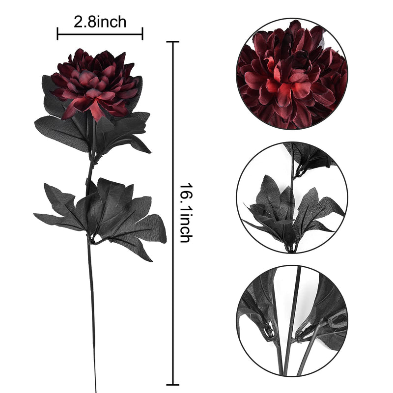 Artflower 10 Pack Artificial Silk Dahlia Bouquet Fake Flower Floral Arrangements Wedding Bridal Bouquet for Halloween Harvest Festival Table Centerpieces Home Decor, Wine Red, 16”