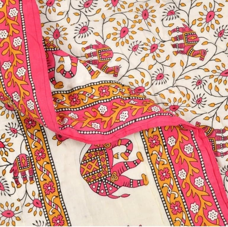 PINAARAS Interior Cotton Jaipuri Razai Single Bed Rajasthani Camal Print Quilt Blanket - Pink (Size - 55X85 Inches)