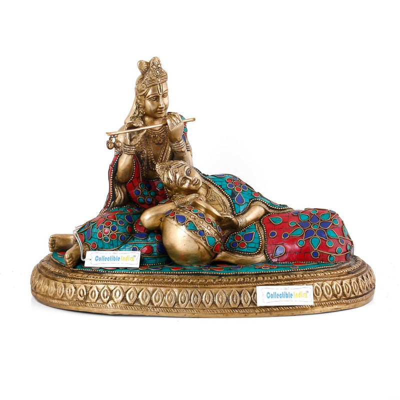 Collectible India Lord Radha Krishna Brass Statue|Hindu God Relaxing Fengshui Vastu Showpiece