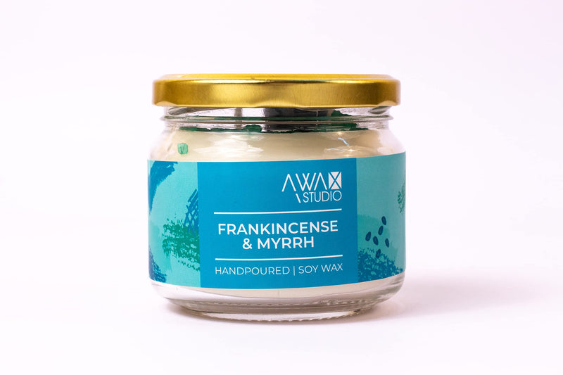 A WAX STUDIO Premium Frankinsence + Lemon Grass + Vanila Scented Candle | Premium Soy Wax & Glass Jar - 350g |Two Wick Candle | Handpoured | Aromatherapy, Home Décor | Burn Time Upto 65 Hours