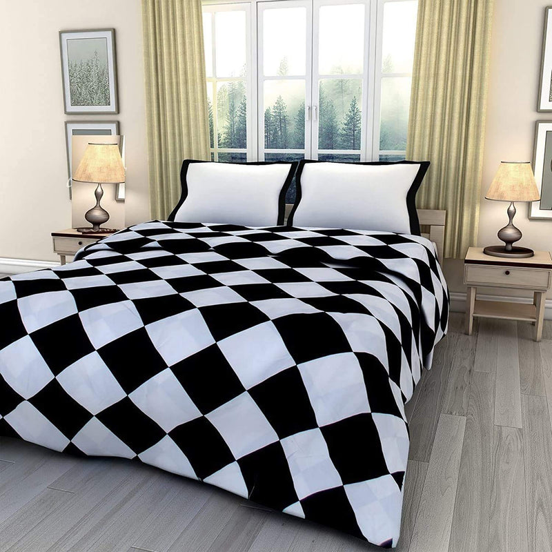 AQRATE Printed Poly Cotton Double Bed Reversible Dohar/AC Dohar/AC Blanket/Blanket (Black White Check, Double)