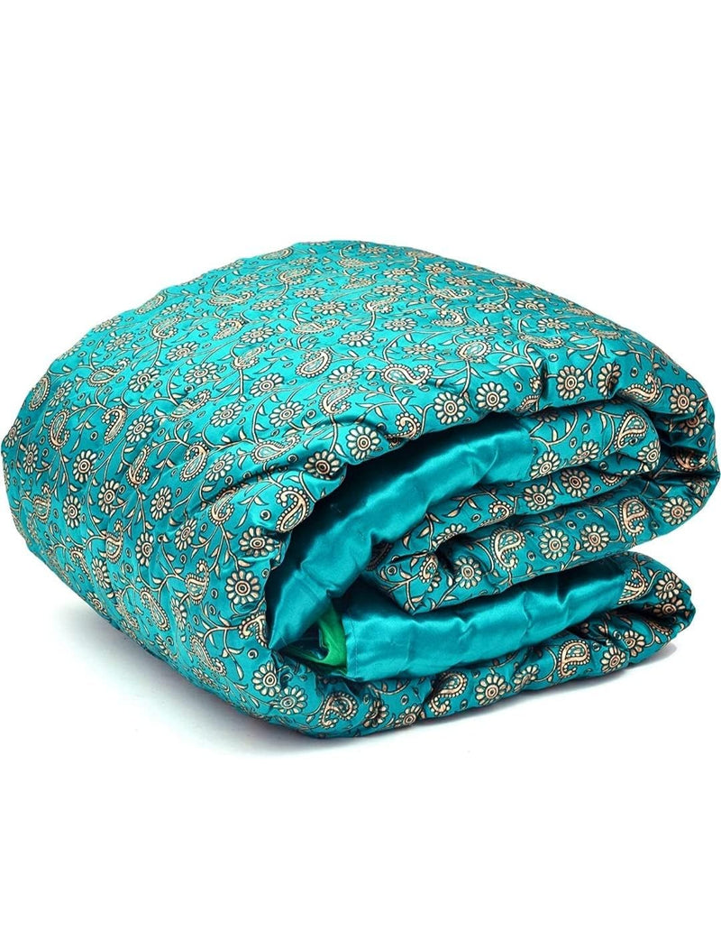 SIBLEY Silk Cotton Soft Jaipuri Razai for Traditional Double Bed Winter Heavy Quilt Ac Blanket Rajai Comforter - (85X100 inches),Green Colour, Lightweight