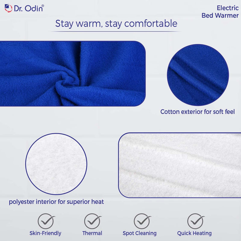 Dr. Odin Under Blanket Electric Single Bed Warmer for Pain Relief with 3 Up and Down Settings, Overheat Protection, Cotton Fabric with Polyester Insulation (Blue, 1 Year Warranty)