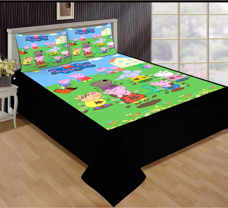 Riftree Velvet Kids Favourite Character Digital Print 1 Double Bedsheet with 2 Pillow Covers (Multicolour)