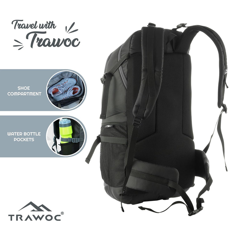 TRAWOC Extra Large Size 50 Ltr Travel Backpack Water Resistant Rucksack Daypack Bag For Cycling Trekking Hiking Camping, 1 Year Warranty, Grey