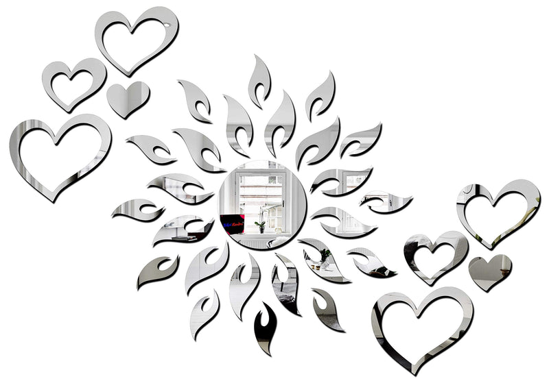 Bikri Kendra - Sun Silver 2 Set Love Heart Silver Acrylic Romance Wall Refrigerator Sticker, Silver, Standard