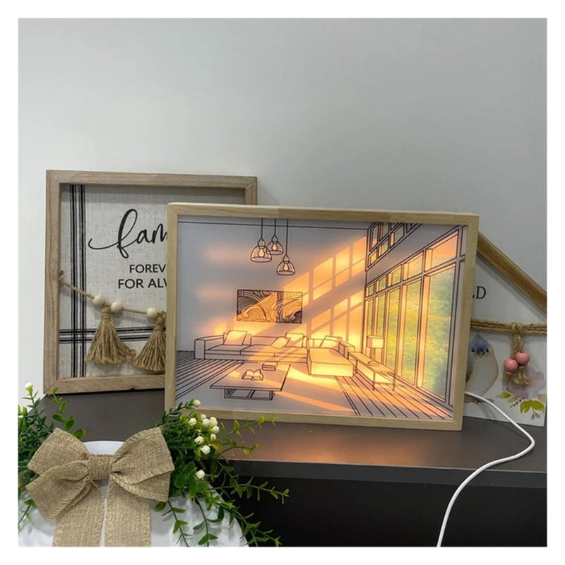 One94Store 3D LED Sunset Painting with Indoor Hall Design LED Light Photo Frame and Three Lighting Modes, Wall Art Decor, Bedside Lamp, Perfect for Living Room, Bedroom