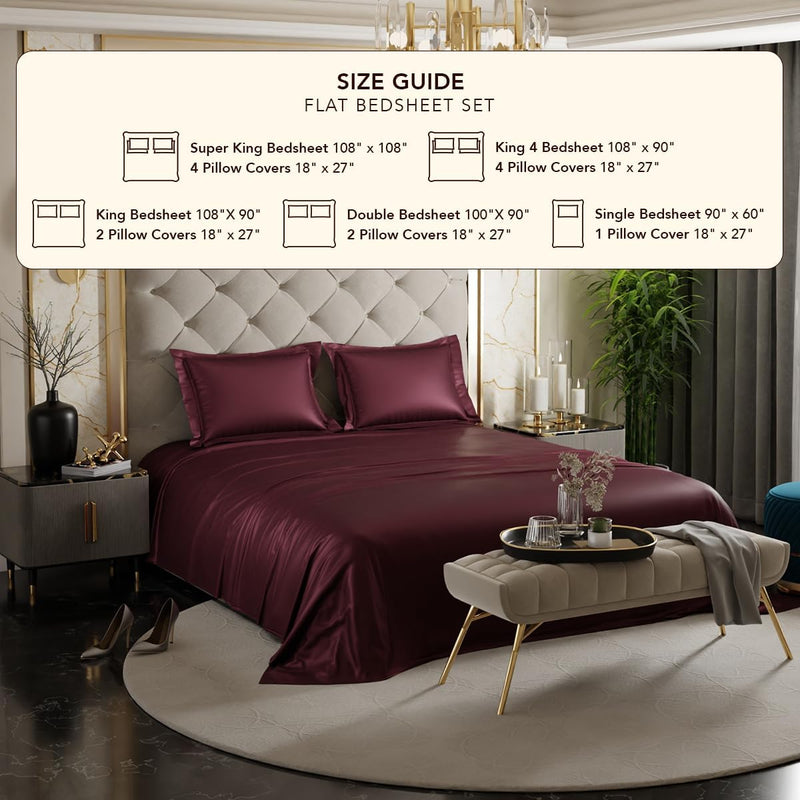 Stoa Paris Satin Bedsheets for Double Bed - 300TC Premium Bedsheet with 2 Pillow Covers, Gift for Couples for Romantic Dates, Luxury Bedding Set, Wedding - Velvet Wine