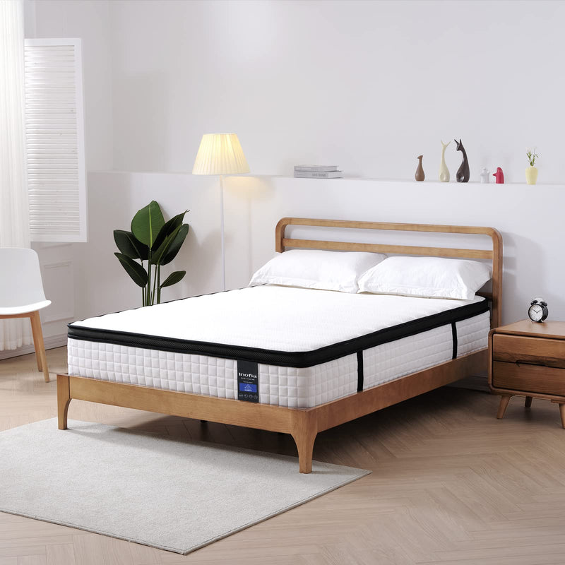 Inofia Twin XL Mattress 12 inch Hybrid Twin XL Size Mattress in a Box, Cool Bed with Waterproof Bamboo Mattress Protector Included, Medium Firm Feel, Motion Isolation, 101 Nights Trial