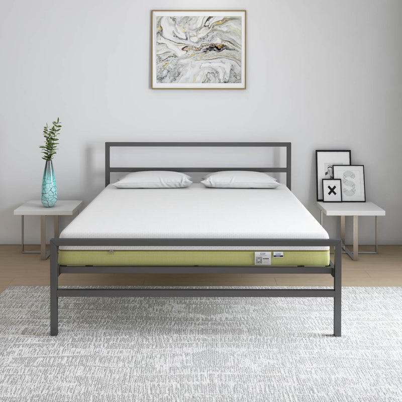 Nilkamal SLEEP Queen Size Classic Striker Metal Bed with ECOAIR Latex Mattress, Natural Latex Foam Mattress, Cool Tencel Fabric (Black, 78x60x6)