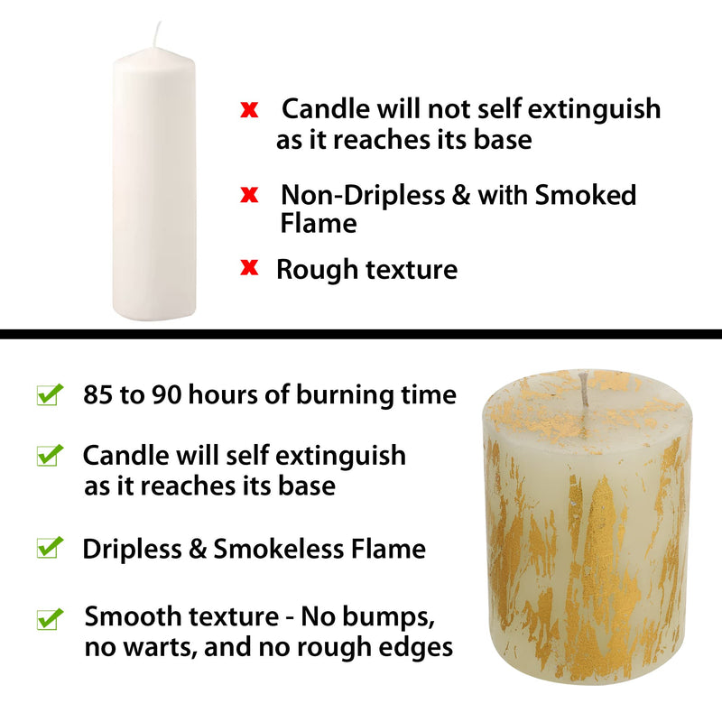Oceann Gloww Scented White Pillar Candle with Royal Holographic Gold Foil I Dripless I Smokeless I Set of 3 I 3x6 inch I for Home Decor
