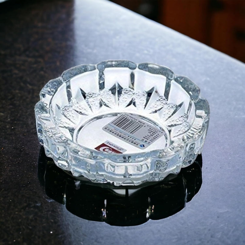 HappinessHills Classic Diamond Cut Crystal Round Ashtray, 1 pcs | 12.7 x 12.7 x 3.8 cm