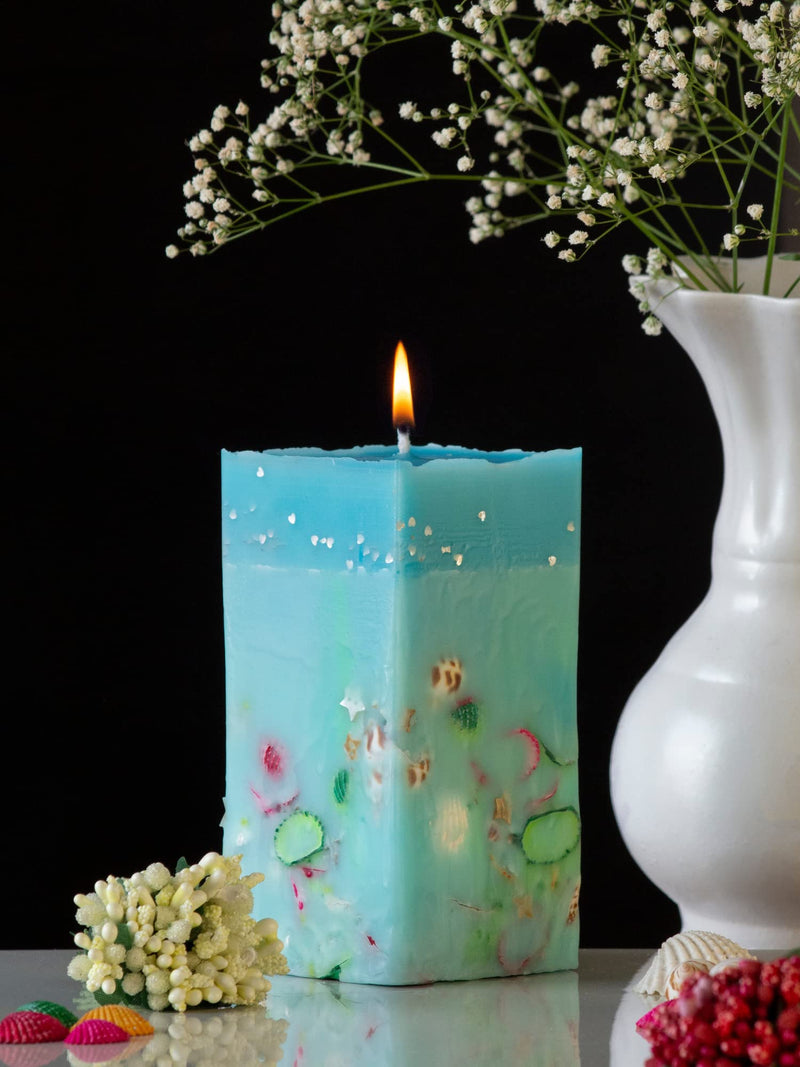 Aqua Sea Shell Décor Candle Made with Natural Soy Wax Scented Glass Jar Candle Blended with Premium Grade Fragrance Oils Total Net WT:600 Gm, Burning time: 90 Hours