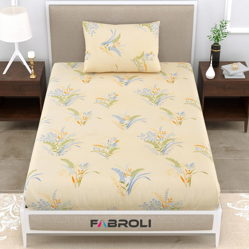 Fabroli 300 TC Premium Glace Cotton Single Bedsheet, Single Bedsheet with Pillow Cover, Printed Flat Bed Sheet - (60x90) inch