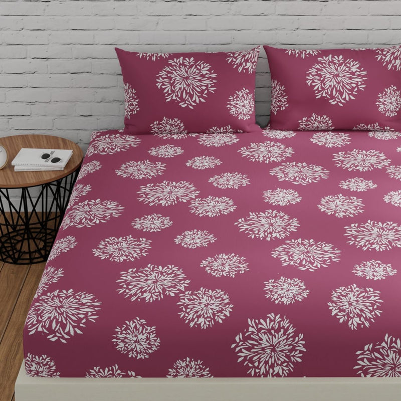 Huesland by Ahmedabad Cotton 144 TC King Size Bedsheet Cotton with 2 Pillow Covers | Mauve | 108 x 108 inches