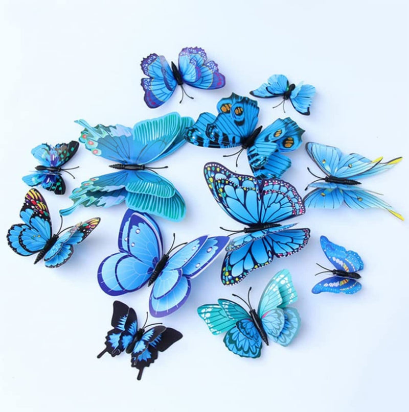 JAAMSO ROYALS Blue 3D Magnet Butterefly Self Adhesive Wall Décor Home Décor Wall Sticker 12 Piece Pack of 1 (13CM X 13 CM)