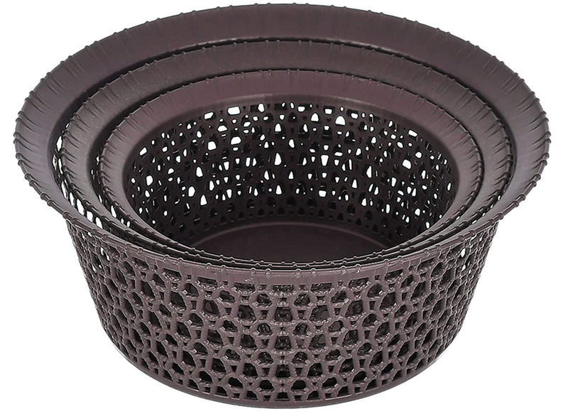 Kuber Industries Storage Basket|Plastic Round Versatile Basket|Organizer for Kitchen|Countertop|Cabinet|Bathroom|Set of 3 (Brown)