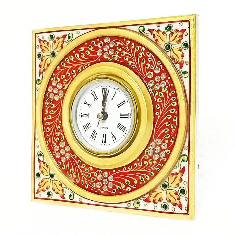 Handicraft Kingdom Clock For Kitchen Decoration Mini Cute Home Bathroom, Office Tabletop Display, Living Room, Bedroom & Bedside Gift With Laxmi Ganesh Chowki| Approx Size 6x6 Inch & Wt 600Gm PackOf 4