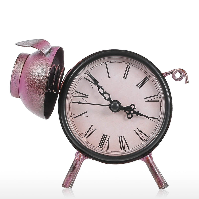 Tooarts Piggy Clock Handmade Vintage Metal Figurine Mute Table Clock Practical Clock One AA Battery