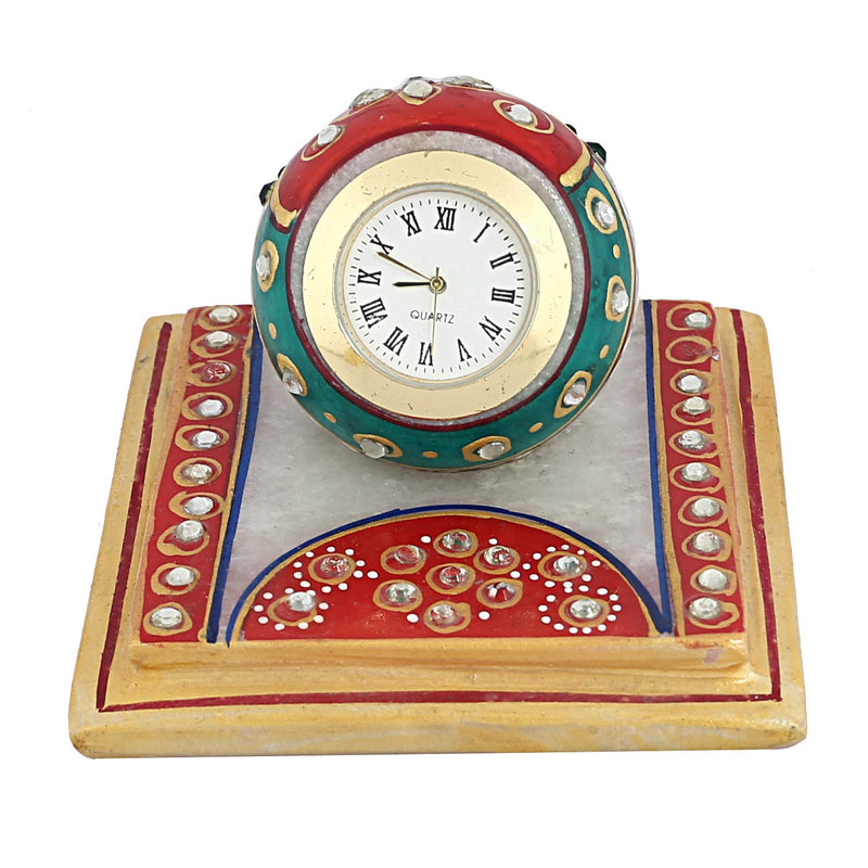 Kuber Industries Handcrafted Marble Table Clock with Chowki (10 cm x 10 cm x 7 cm, CTKTC4139)