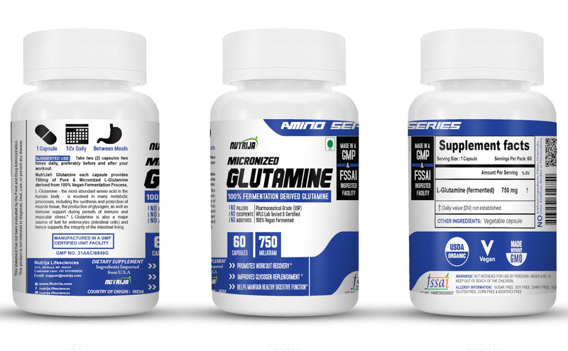 Nutrija GLUTAMINE 750MG - 60 Capsules