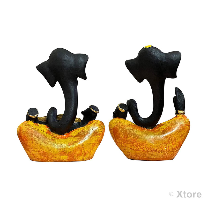 Xtore Resin Floating Ganesha Statues Decorative Showpiece | Spreads Positive Vibes (Pack of 2, Black & Yellow)