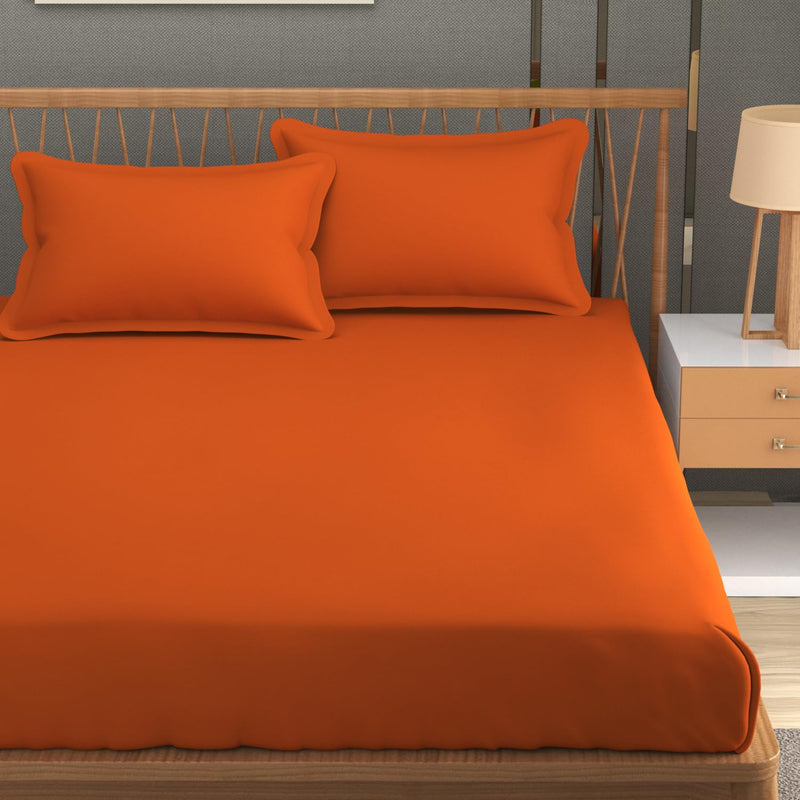 Fresh From Loom Hypoallergenic Solid Plain Queen Size Bedsheet with 2 Pillow Covers -, 240 TC (Size- 90x95 inch | Saffron| Solid)