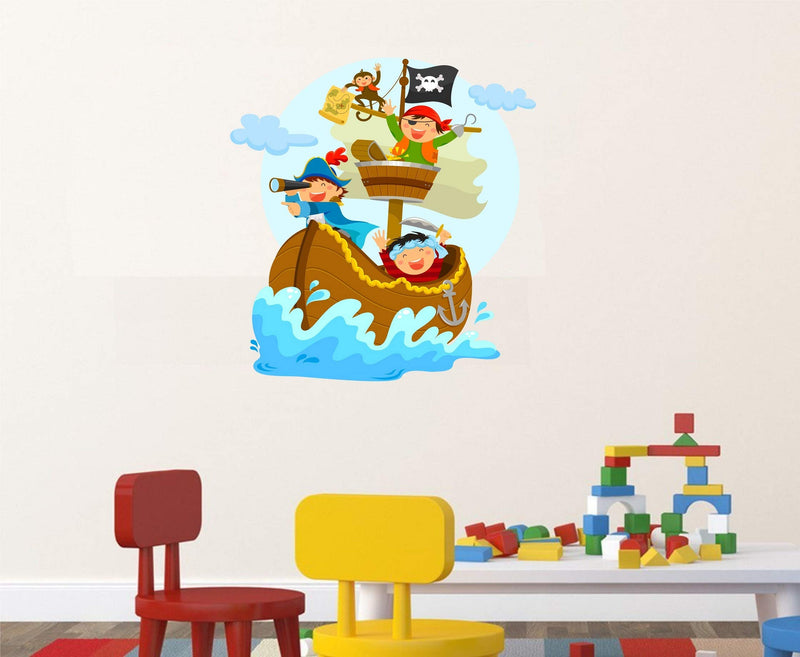 Asmi Collections Wall Stickers Happy Pirates Sailing in Their Ship