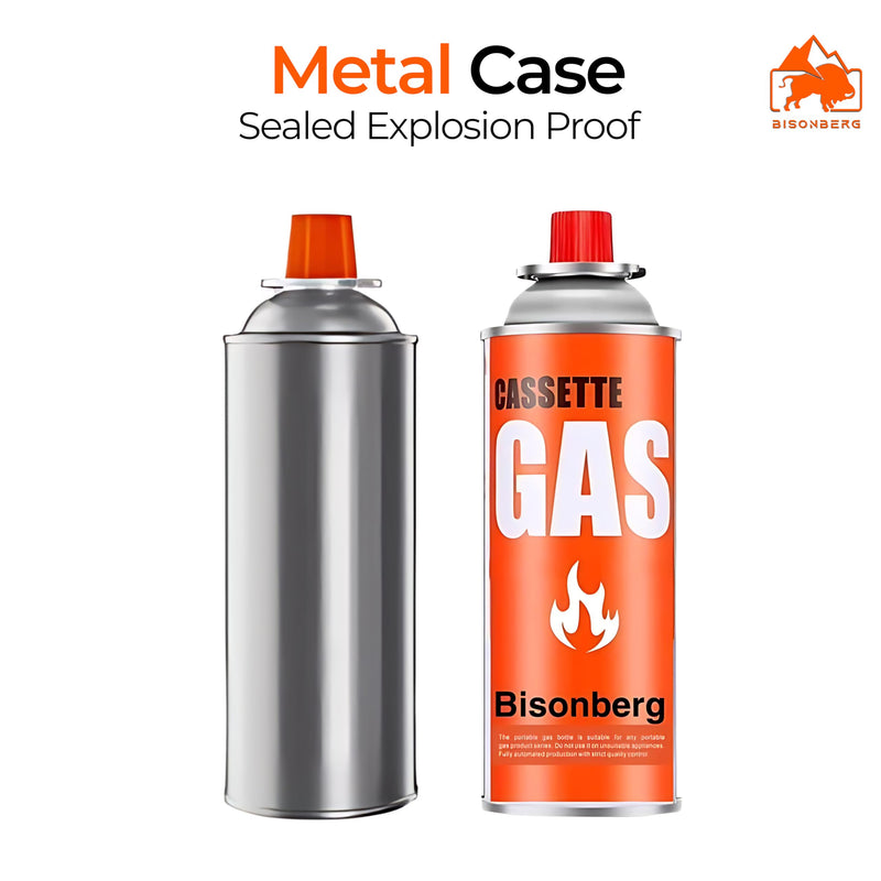 BisonBerg Metal Butane Gas Canister Re-Filler Perfect Suitable for Camping Stove, to Refill Flame Lighters. Small Stove, Flame Torch, Welding Fuel Gas, 225G