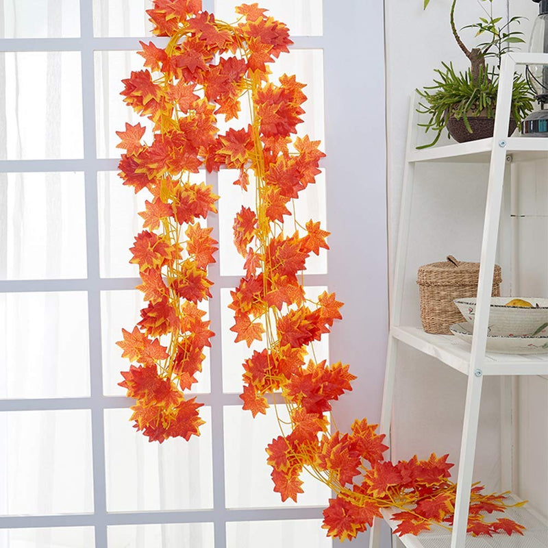 Daissy Raise Artificial Maple Orange Wall Hanging Money Plant Leaf Bail (12Strings, 7 ft Long) | Money Plant Garland Fancy Bail Wall Hanging Creepers for Home Decoration