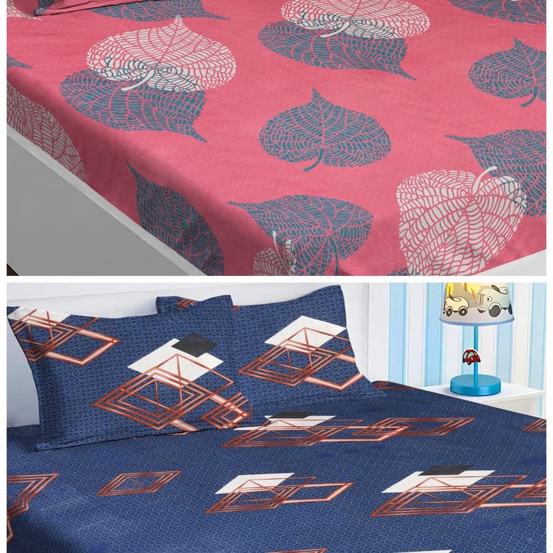 BSB HOME Prime Collection Combo Pack of 2 Double Bedsheet with 4 Pillow Covers | 180 TC Soft Brushed Cotton-Blend -Long Lasting & Wrinkle Free for Set of 6 Peice (Light Pink & Black)