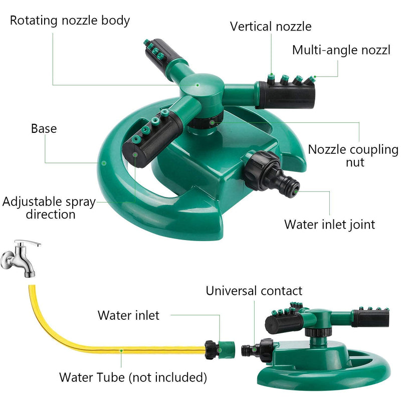 Limbjal® Automatic 360 ° Rotating Adjustable Round 3 Arm Lawn Water Sprinkler for Watering Garden Plants/Pipe Hose Irrigation Yard Water Sprayer Adjustable Water Sprinkler (Pack 2)