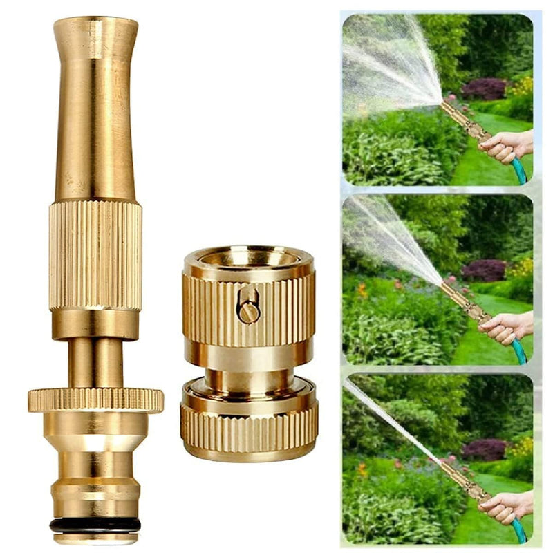 Brass Water Spray Nozzle Suitable for 1/2" Hose Pipe Adjustable Brass Spray Nozzle Water Pressure Booster Brass Nozzle Water Spray Gun for Car Wash Bike Gardening Pets Home Window & Plants Washing (Brass Nozzle)