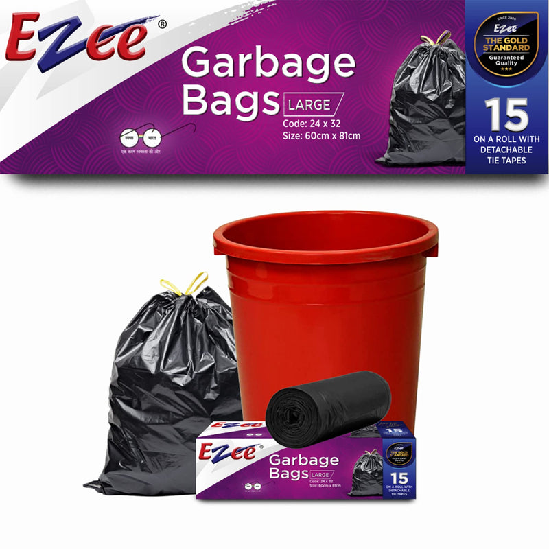 Ezee Garbage Trash Bag for Dustbin | 30 Pcs | Large 24 X 32 Inches I 15 Pcs x Pack of 2