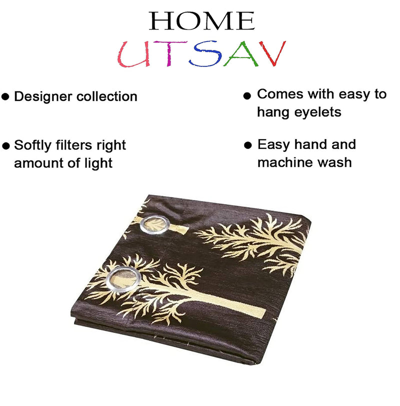 HOME UTSAV Premium Tree Printed Polyester Curtains for Window 5 Feet, Pack of 2, Brown