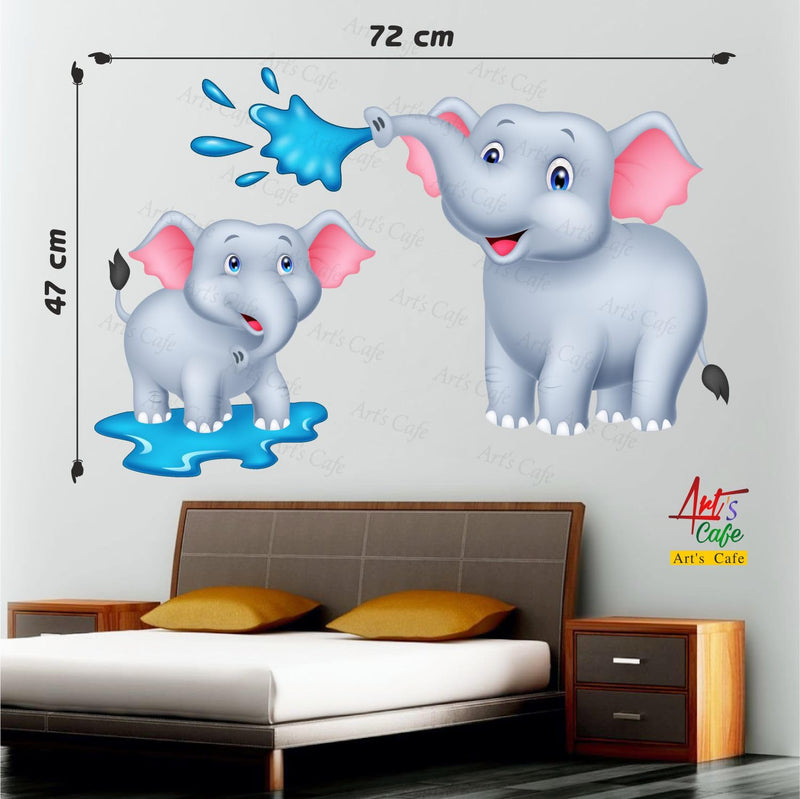 Art's Cafe Elephant & Its Baby Bathing 3D Wall Sticker Decorative for Kids Room Play School (28.5 x 18.5 inch)